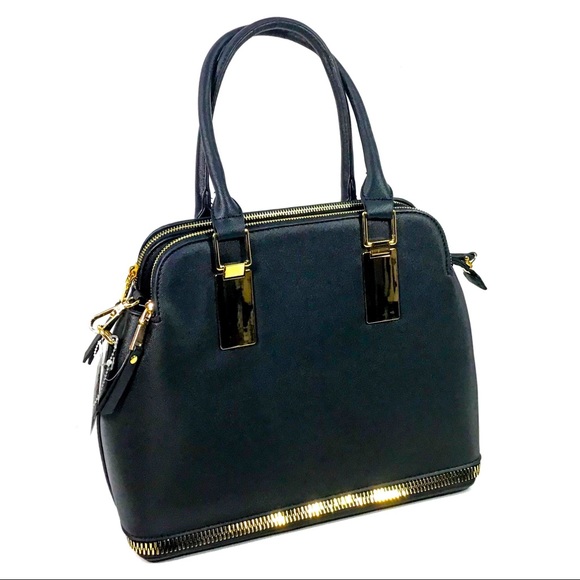 LDI Handbags - Textured Vegan Leather Satchel Handbag